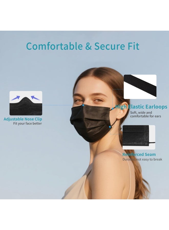 50 كمامة فردية معبأة، كمامات سوداء، كمامات ثلاثية الطبقات للاستعمال مرة واحدة - Image 4